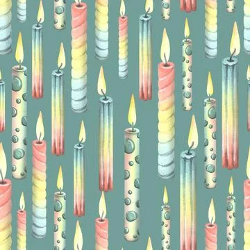 Multi-colored festive candles with fire, for a cake, birthday, holiday on a Stock Illustration