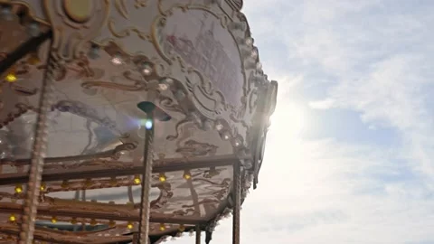 Multi-colored festive carousel, attraction, merry-go-round roundabout is Stock Footage 218606743