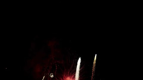 Multi colored fireworks display burst in the night sky Stock Footage 329674043