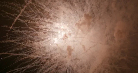 Multi Colored Fireworks Display at Summer Event with Rocket Trails, Heart Vídeo Stock 111982977