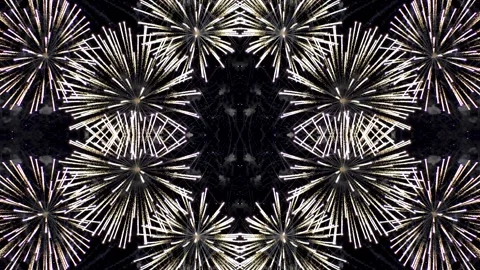 Multi-colored fireworks of silver, gold, lilac and green on a black sky Video stock 278185527