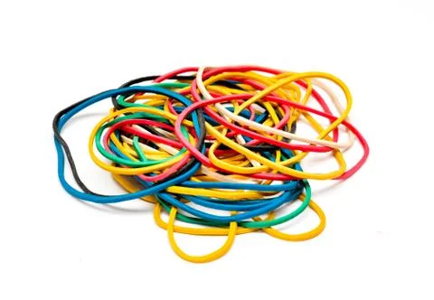 Multi-colored fixing elastic bands isolated on the white Foto stock