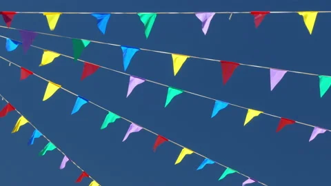 Multi colored flags on the blue sky. Video stock 97223106