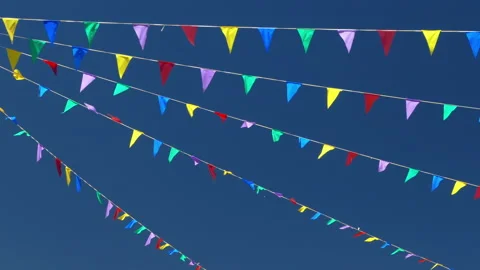 Multi colored flags on the blue sky. Stock Footage 97223207