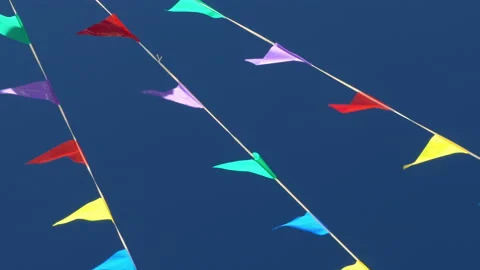 Multi colored flags on the blue sky. Stock Footage 97223372