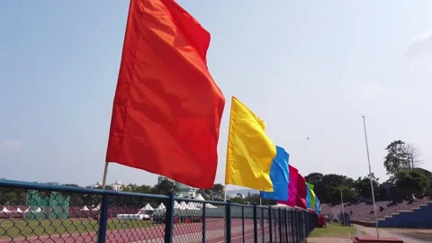 Multi colored Flags fluttering to the cool breeze in India Stock Footage 252949049