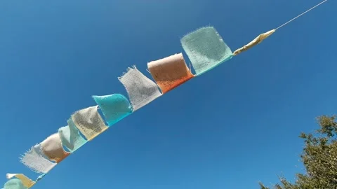 Multi colored folk carved tissue flags  Stock Footage 162919020