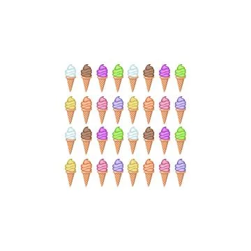 Multi-colored fruit ice cream in waffle cones. Seamless pattern. Stock Illustration