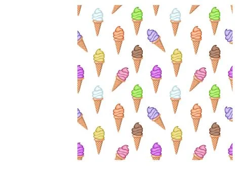 Multi-colored fruit ice cream in waffle cones. Seamless pattern. Stock Illustration