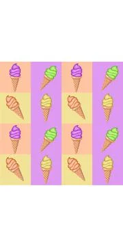 Multi-colored fruit ice cream in waffle cones. Seamless pattern. Stock Illustration