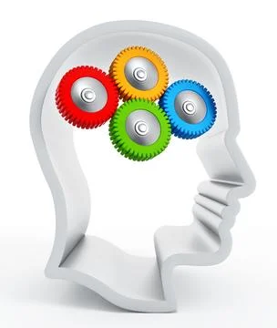 Multi-colored gears inside human head silhouette. 3D illustration Stock Illustration