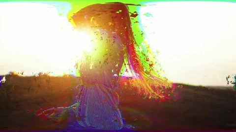 Multi-colored girl with abstract digital effects of light interference and waves Stock Footage 134504337