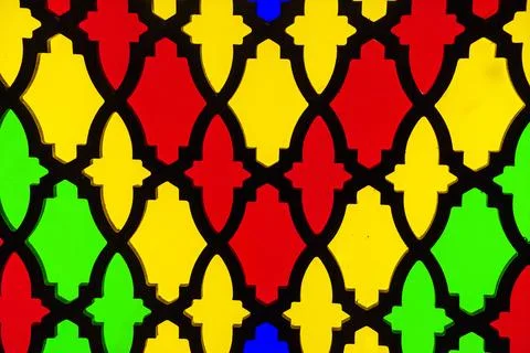 Multi-colored glass window, background ,texture, sunglasses, architecture. Stock Photos