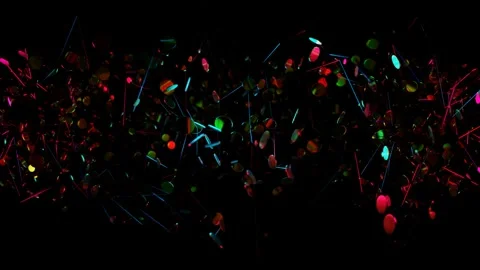 Multi-colored glossy coins are spinning and moving randomly on a black backgroun Stock Footage 233061898