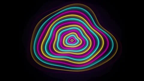 Multi-colored glowing organic contour shape animation layered lines in neon Stock Footage 345383686
