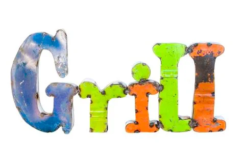 A multi-colored grill sign 스톡 사진
