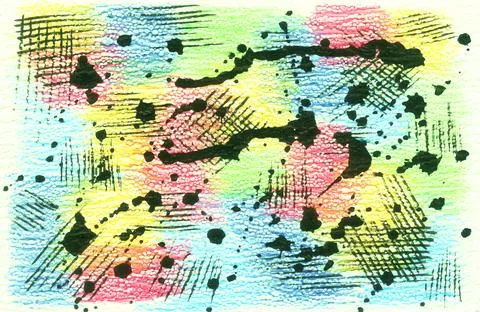 Multi-colored grunge watercolor background with ink black spots of paint with Stock Illustration