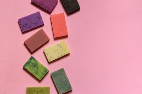 Multi-colored handmade soap made from natural ingredients. The view from the top Stock Photos