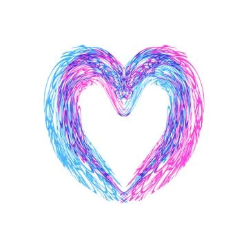 Multi-colored heart brush prints for Valentines day. Pink, blue. Vector Stock Illustration