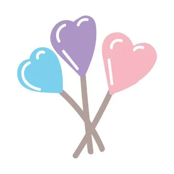 Multi colored hearts on a stick. Vector illustration on white background. Stock Illustration