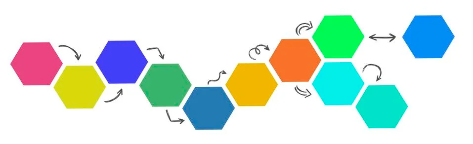 Multi-colored hexagons with arrows on a white background - Vector Illustrazione stock