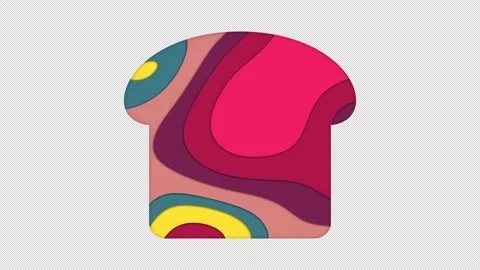 Multi-colored icon bread slice with colored spots floating inside. In-Out Alpha Stock Footage 242389759