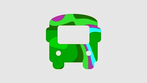 Multi-colored icon bus with colored spots floating inside. In-Out Alpha end Stock Footage 239551137