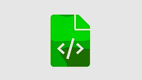 Multi-colored icon file code with colored spots floating inside. In-Out Alpha Video stock 240068836