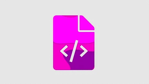 Multi-colored icon file code with colored spots floating inside. In-Out Alpha Video stock 240069787