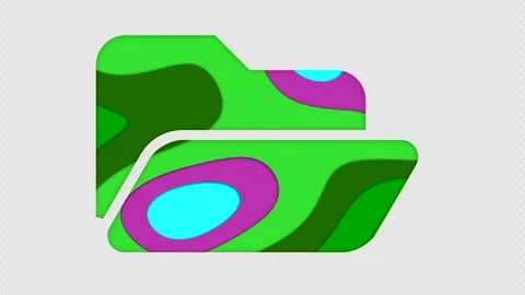 Multi-colored icon folder open with colored spots floating inside. In-Out Alpha Stock Footage 240158026