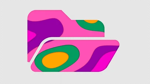 Multi-colored icon folder open with colored spots floating inside. In-Out Alpha Video stock 240159894