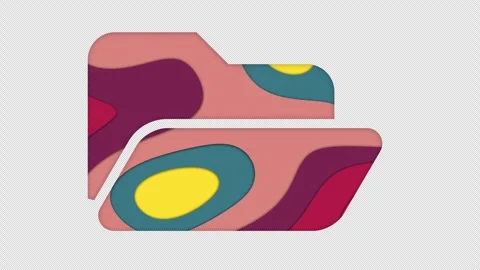 Multi-colored icon folder open with colored spots floating inside. In-Out Alpha Video stock 240161193