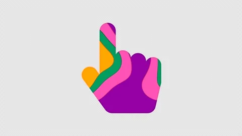 Multi-colored icon hand pointer with colored spots floating inside. In-Out Alpha Stock Footage 240380155