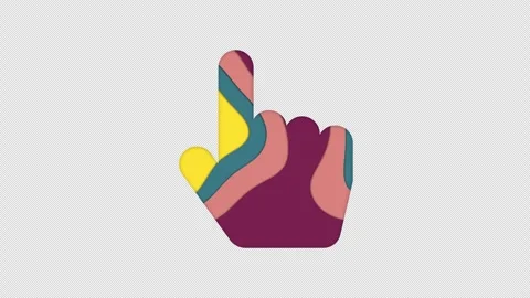 Multi-colored icon hand pointer with colored spots floating inside. In-Out Alpha Stock Footage 240381365