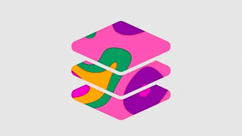 Multi-colored icon layer group with colored spots floating inside. In-Out Alpha Stock Footage 240853536