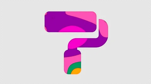 Multi-colored icon paint roller with colored spots floating inside. In-Out Alpha Video stock 241092657