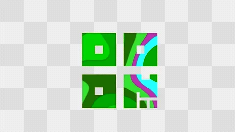 Multi-colored icon qrcode with colored spots floating inside. In-Out Alpha end Stock Footage 241292973