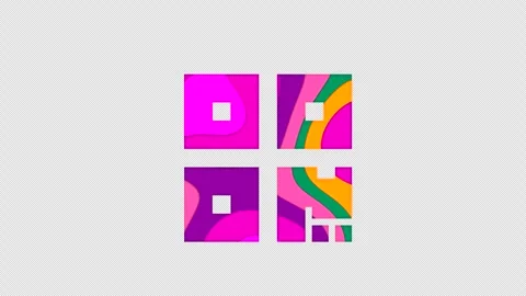 Multi-colored icon qrcode with colored spots floating inside. In-Out Alpha end Stock Footage 241293949