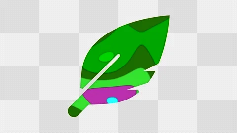 Multi-colored icon sharp feather with colored spots floating inside. In-Out Stock Footage 240068997