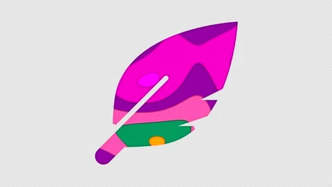 Multi-colored icon sharp feather with colored spots floating inside. In-Out Stock Footage 240070066