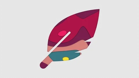 Multi-colored icon sharp feather with colored spots floating inside. In-Out Stock Footage 240071869