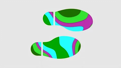 Multi-colored icon shoe prints with colored spots floating inside. In-Out Alpha 스톡 동영상 241473776
