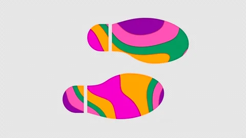 Multi-colored icon shoe prints with colored spots floating inside. In-Out Alpha 스톡 동영상 241475667