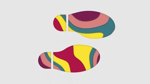 Multi-colored icon shoe prints with colored spots floating inside. In-Out Alpha 스톡 동영상 241476879