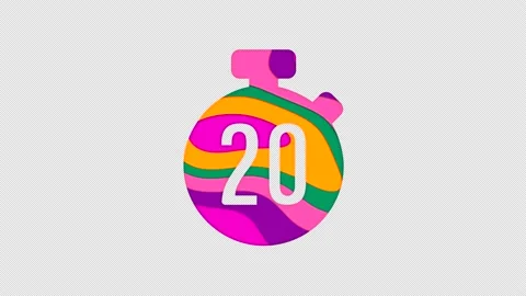 Multi-colored icon stopwatch 20 with colored spots floating inside. In-Out Alpha Video stock 239161957