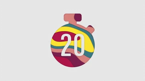 Multi-colored icon stopwatch 20 with colored spots floating inside. In-Out Alpha Video stock 239163487