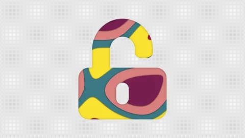 Multi-colored icon unlock with colored spots floating inside. In-Out Alpha end Stock Footage 241826772