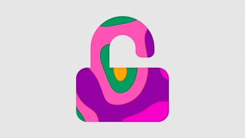 Multi-colored icon unlock with colored spots floating inside. In-Out Alpha end Stock Footage 242763793