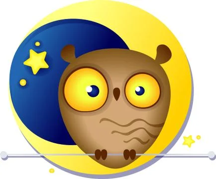 Multi-colored illustration of a cute funny owl on the background of the moon Stock Illustration
