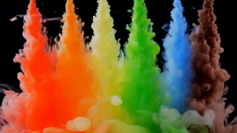 Multi-colored inks spread under water, rainbow clouds, colored paint smoke Stock Footage 128586501